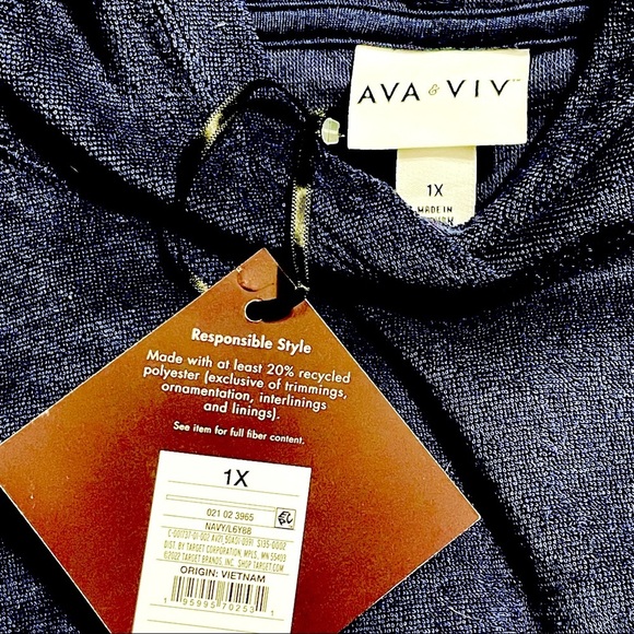 AVA & VIV navy French terry pullover hoodie 1X, 4X, NWT - Picture 5 of 7
